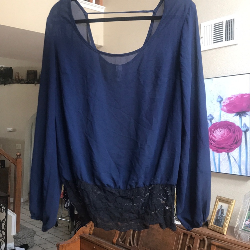 Navy Blue blouse with lace bottom